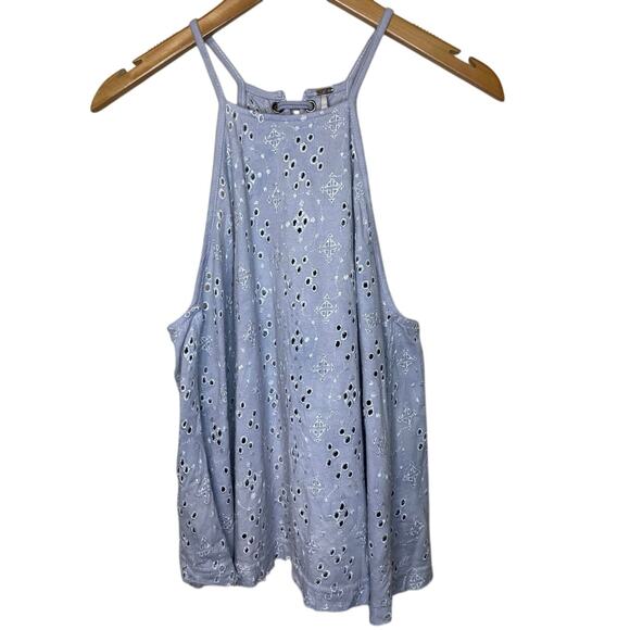 Free People Eyelet Light Purple High Neck Lace Up Flowing Boho Tank Top Small - Picture 1 of 11